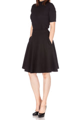 Tidy Women's Cotton Blend High Waist Aline Hidden Pockets Full Flared Circle Skater Knee Length Skirt_Black Tidy Women's Cotton Blend High Waist Aline Hidden Pockets Full Flared Circle Skater Knee Length Skirt_Black