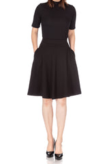 Tidy Women's Cotton Blend High Waist Aline Hidden Pockets Full Flared Circle Skater Knee Length Skirt_Black Tidy Women's Cotton Blend High Waist Aline Hidden Pockets Full Flared Circle Skater Knee Length Skirt_Black