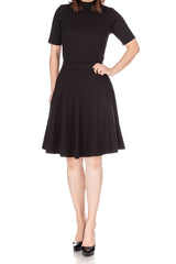 Tidy Women's Cotton Blend High Waist Aline Hidden Pockets Full Flared Circle Skater Knee Length Skirt_Black Tidy Women's Cotton Blend High Waist Aline Hidden Pockets Full Flared Circle Skater Knee Length Skirt_Black