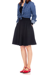 Tidy Women's Cotton Blend High Waist Aline Hidden Pockets Full Flared Circle Skater Knee Length Skirt_Black Tidy Women's Cotton Blend High Waist Aline Hidden Pockets Full Flared Circle Skater Knee Length Skirt_Black