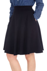 Tidy Women's Cotton Blend High Waist Aline Hidden Pockets Full Flared Circle Skater Knee Length Skirt_Black Tidy Women's Cotton Blend High Waist Aline Hidden Pockets Full Flared Circle Skater Knee Length Skirt_Black