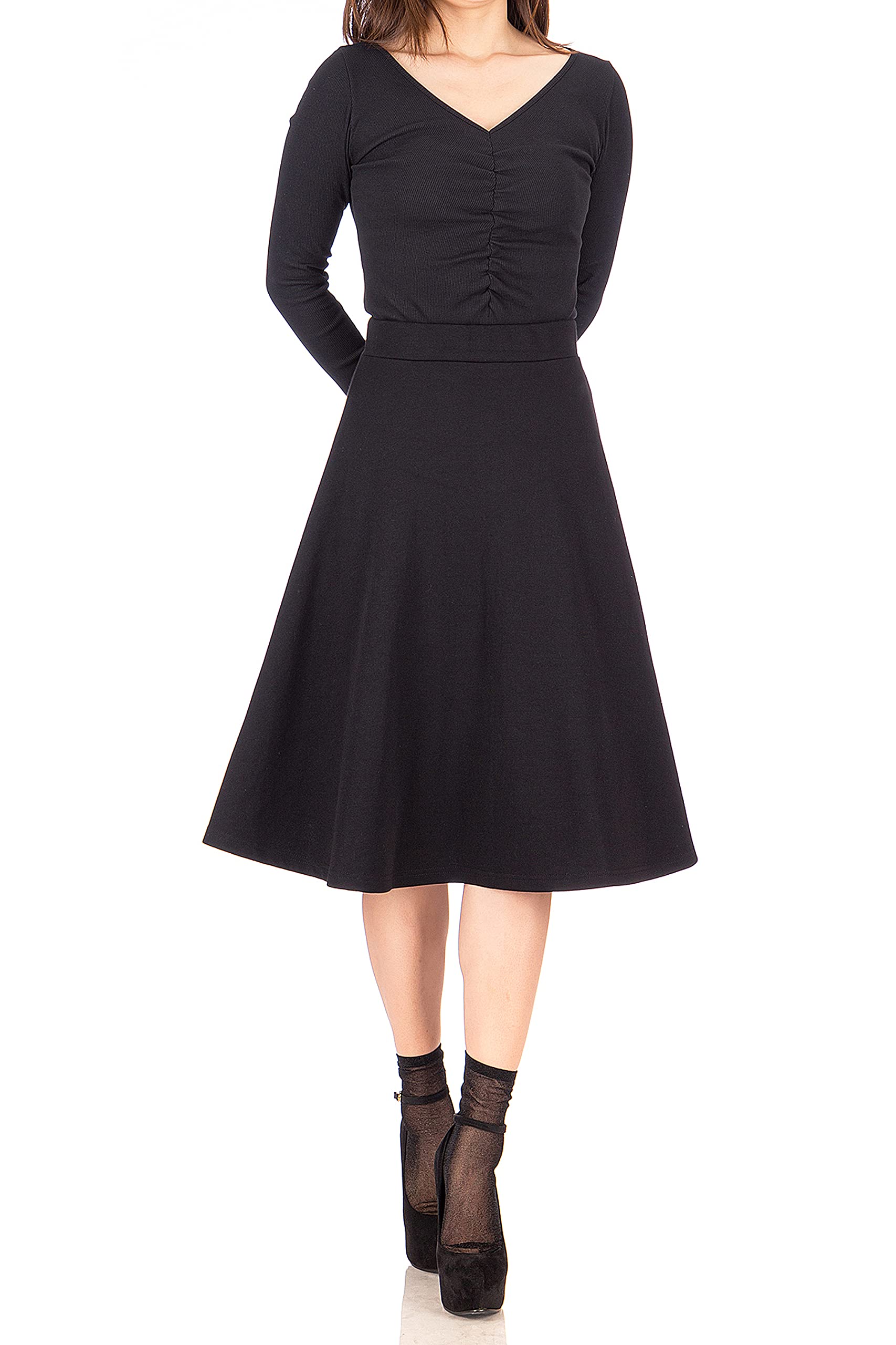 Everyday High Waist A-line Flared Skater Midi Skirt_Black Everyday High Waist A-line Flared Skater Midi Skirt_Black