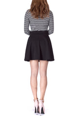 Basic Solid Stretchy Cotton High Waist A line Flared Skater Mini Skirt Black 05 1