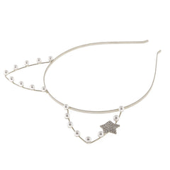 artificial pearl cat ear headband with rhinestone star silver