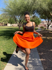 Tidy Women's Cotton Blend High Waist Aline Hidden Pockets Full Flared Circle Skater Knee Length Skirt_Orange