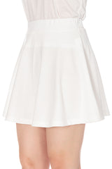 Basic Solid Stretchy Cotton High Waist A-line Flared Skater Mini Skirt_White