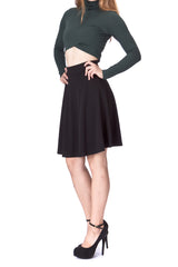 Simple Stretch A-line Flared Knee Length Skirt_Black