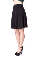 Simple Stretch A-line Flared Knee Length Skirt_Black