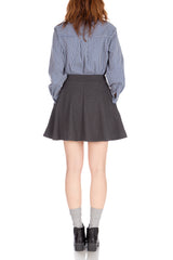 [With Pockets] Basic Solid Stretchy Cotton High Waist A-line Flared Skater Mini Skirt_Charcoal Gray