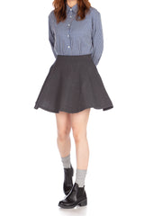[With Pockets] Basic Solid Stretchy Cotton High Waist A-line Flared Skater Mini Skirt_Charcoal Gray