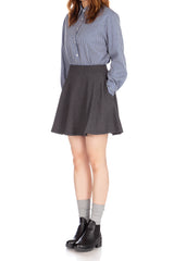 [With Pockets] Basic Solid Stretchy Cotton High Waist A-line Flared Skater Mini Skirt_Charcoal Gray
