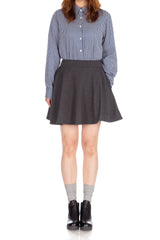 [With Pockets] Basic Solid Stretchy Cotton High Waist A-line Flared Skater Mini Skirt_Charcoal Gray