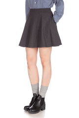 [With Pockets] Basic Solid Stretchy Cotton High Waist A-line Flared Skater Mini Skirt_Charcoal Gray