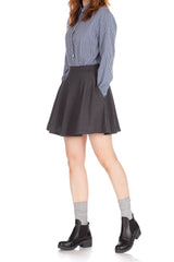 [With Pockets] Basic Solid Stretchy Cotton High Waist A-line Flared Skater Mini Skirt_Charcoal Gray