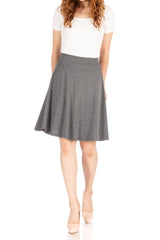 Simple Stretch A-line Flared Knee Length Skirt_Charcoal