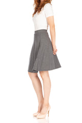 Simple Stretch A-line Flared Knee Length Skirt_Charcoal
