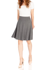 Simple Stretch A-line Flared Knee Length Skirt_Charcoal