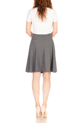 Simple Stretch A-line Flared Knee Length Skirt_Charcoal
