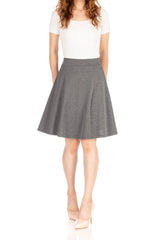 Simple Stretch A-line Flared Knee Length Skirt_Charcoal