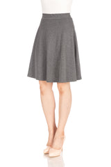 Simple Stretch A-line Flared Knee Length Skirt_Charcoal