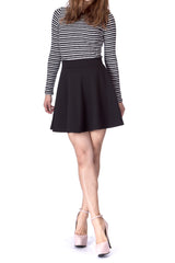 Basic Solid Stretchy Cotton High Waist A line Flared Skater Mini Skirt Black 03 1