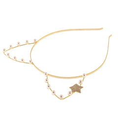 artificial pearl cat ear headband with rhinestone star gold
