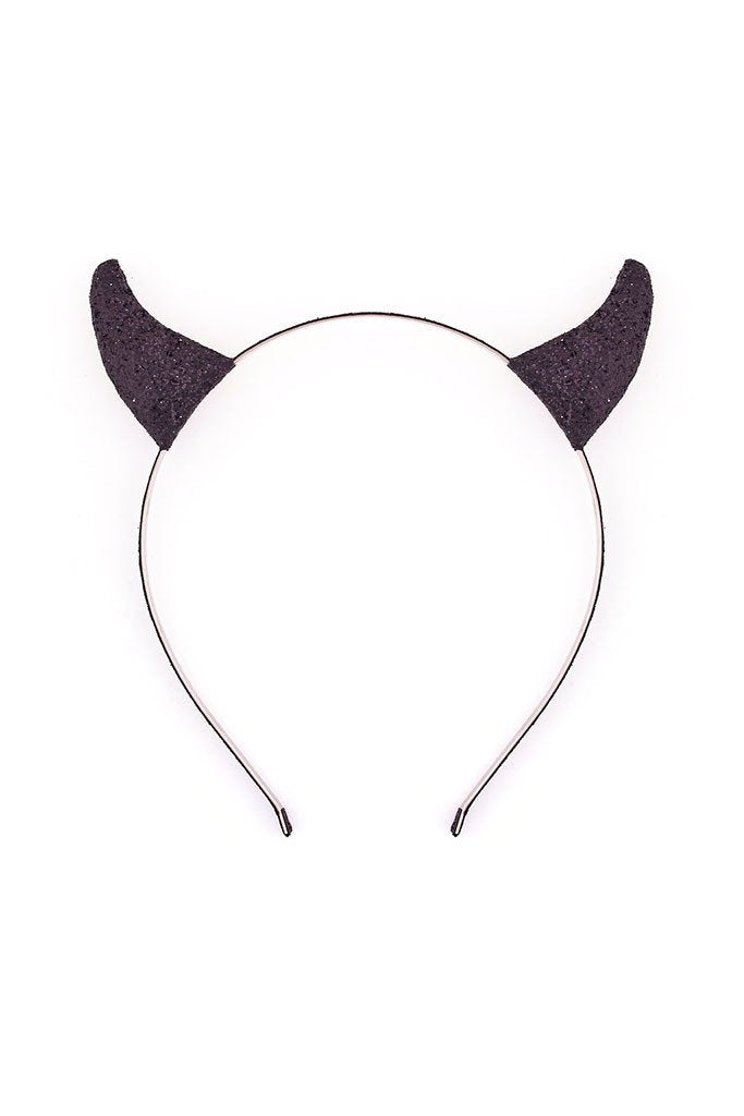 glitter devil horn headband black