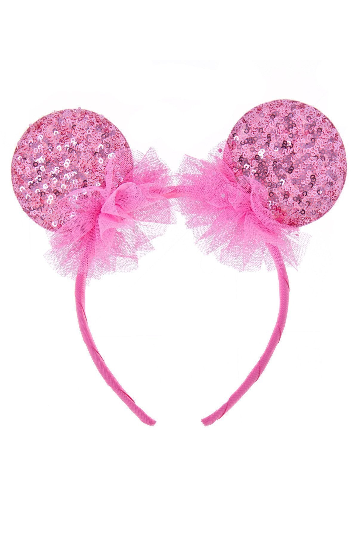 spangle round mouse ear headband cherry pink